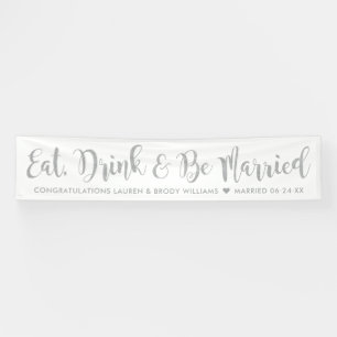 Eat Drink is gehuwd met moderne, zilveren bruiloft Spandoek