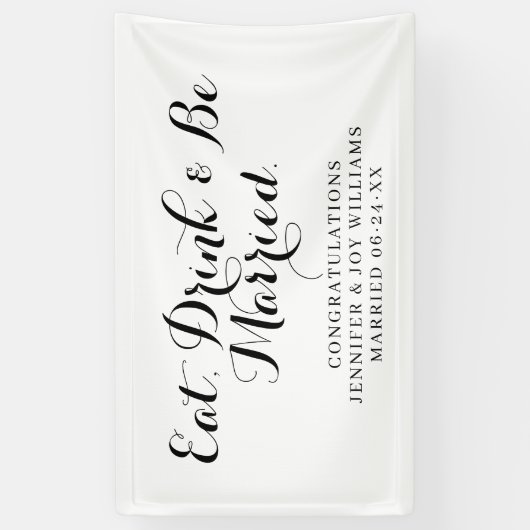 Eat Drink is gehuwd met moderne zwarte-Script-brui Spandoek (Verticaal)