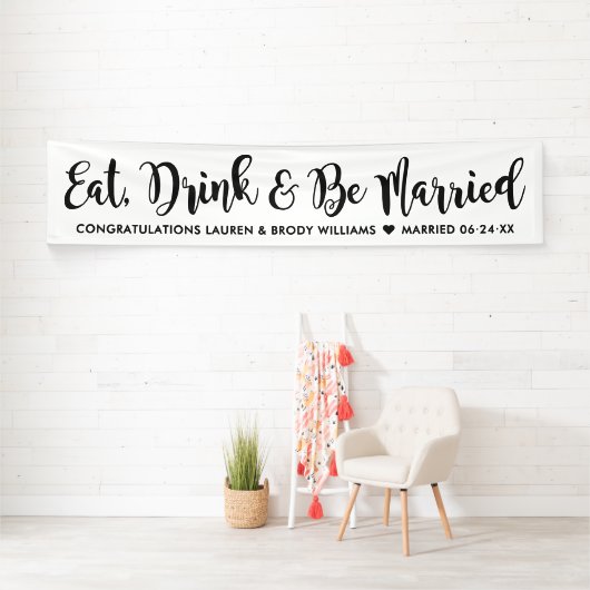 Eat Drink is gehuwd met moderne zwarte-Script-brui Spandoek (Insitu)