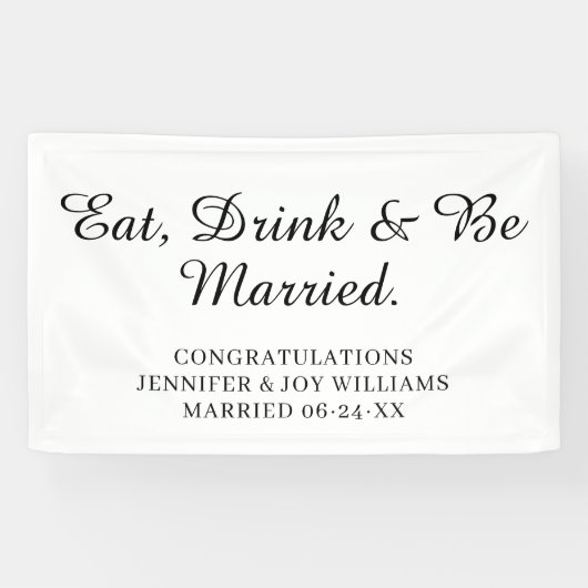 Eat Drink is gehuwd met moderne zwarte-Script-brui Spandoek (Horizontaal)