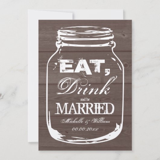 Eat drink is getrouwd Mason Jar bruiloft uitnodigi Kaart (Achterkant)