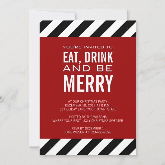 EAT-DRINK IS MERRY CHRISTMAS PARTY INVITATION KAART (Voorkant)