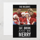 EAT-DRINK IS MERRY FOTO CHRISTMAS CARD BLACK FEESTDAGENKAART (Voorkant / Achterkant)