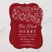 Eat-Drink is Merry Snowflake Red Kerstparty Kaart (Voorkant / Achterkant)