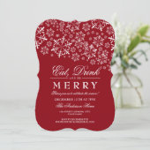 Eat-Drink is Merry Snowflake Red Kerstparty Kaart (Staand voorkant)