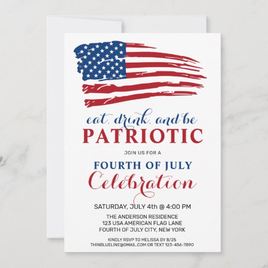Eat Drink is patriottisch VS vlag 4e juli Kaart (Voorkant)