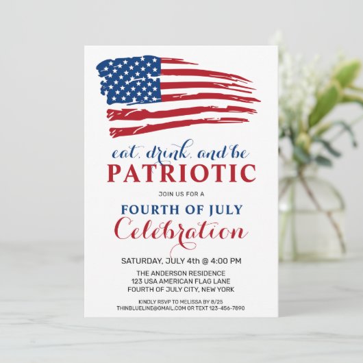 Eat Drink is patriottisch VS vlag 4e juli Kaart (Staand voorkant)
