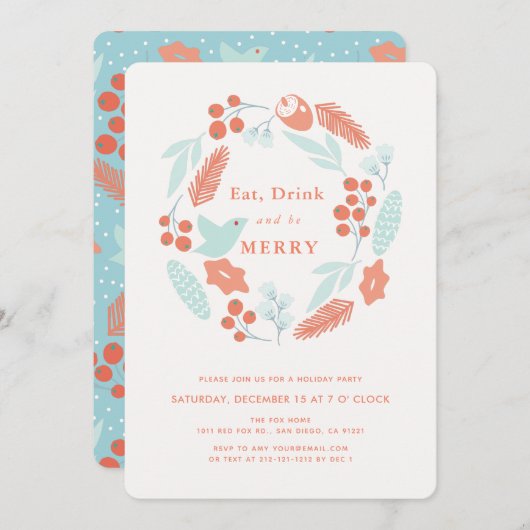Eat Drink is prettige kerstfeestdag Kaart (Voorkant / Achterkant)
