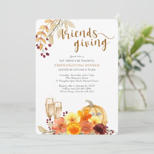 Eat Drink is Thankful Autumn Flowers Friendsgiving Kaart (Staand voorkant)