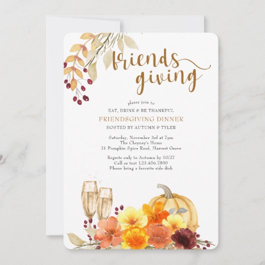 Eat Drink is Thankful Autumn Flowers Friendsgiving Kaart (Voorkant)