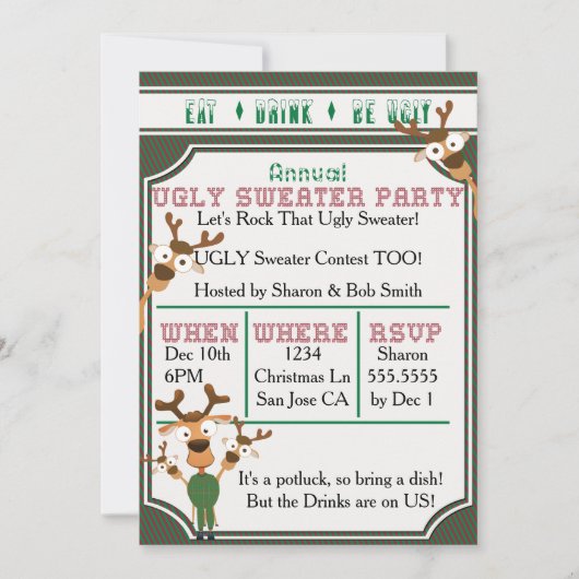EAT-DRINK IS UGLY Our UGLY Sweater kerstparty Kaart (Voorkant)