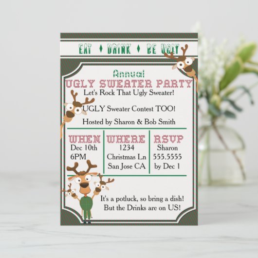 EAT-DRINK IS UGLY Our UGLY Sweater kerstparty Kaart (Staand voorkant)