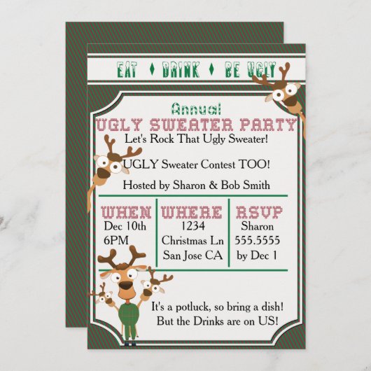 EAT-DRINK IS UGLY Our UGLY Sweater kerstparty Kaart (Voorkant / Achterkant)