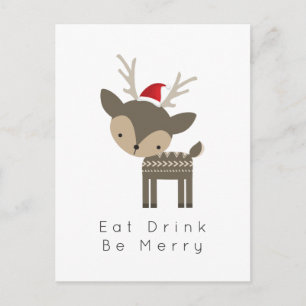 Eat Drink is vrolijk kerstfeest in Red Santa Hat Feestdagenkaart