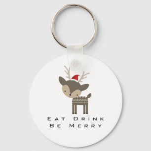 Eat Drink is vrolijk kerstfeest in Red Santa Hat Sleutelhanger