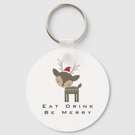 Eat Drink is vrolijk kerstfeest in Red Santa Hat Sleutelhanger (Voorkant)