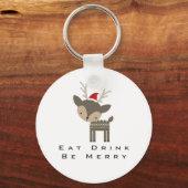 Eat Drink is vrolijk kerstfeest in Red Santa Hat Sleutelhanger (Voorkant)