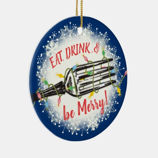 Eat drink is vrolijk kerstlicht keramisch ornament (Rechts)