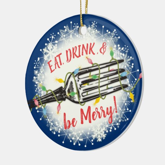 Eat drink is vrolijk kerstlicht keramisch ornament (Links)