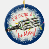 Eat drink is vrolijk kerstlicht keramisch ornament (Achterkant)