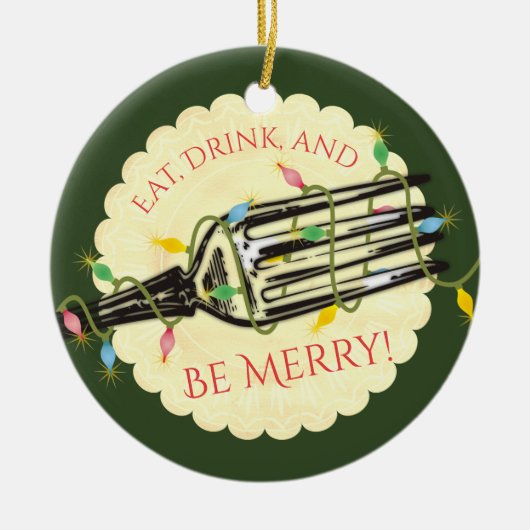 Eat drink is vrolijk kerstsierfeest keramisch ornament (Voorkant)