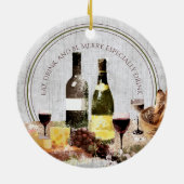 Eat drink is vrolijk, vooral met kerstwijn keramisch ornament (Achterkant)