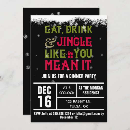 Eat, Drink & Jingle Holiday Party nodigt uit Kaart (Voorkant / Achterkant)
