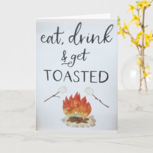 EAT DRINK KRIJGT TOASTED COMICAL CONGRATULALALATIO KAART (Gele Bloem)