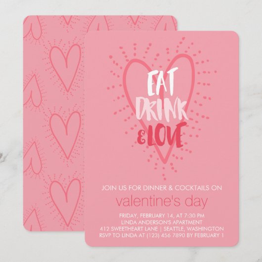 Eat Drink Love | Partij Valentijnsdag Kaart (Voorkant / Achterkant)