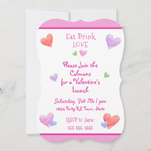 EAT DRINK LOVE Valentijnse Pret Watercolor Harten Kaart