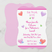 EAT DRINK LOVE Valentines Fun Watercolor Hearts Kaart (Voorkant / Achterkant)