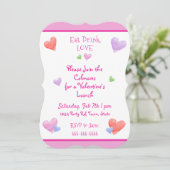 EAT DRINK LOVE Valentines Fun Watercolor Hearts Kaart (Staand voorkant)