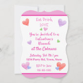 EAT DRINK LOVE Valentines Watercolor Hearts Kaart (Voorkant)