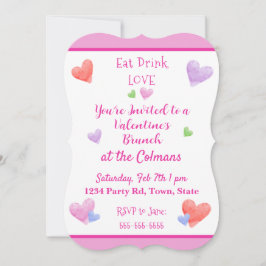 EAT DRINK LOVE Valentines Watercolor Hearts Kaart
