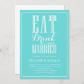 Eat Drink Married Blue Wedding Uitnodiging (Voorkant / Achterkant)