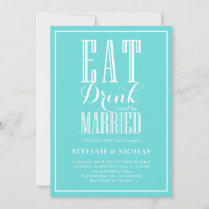 Eat Drink Married Blue Wedding Uitnodiging