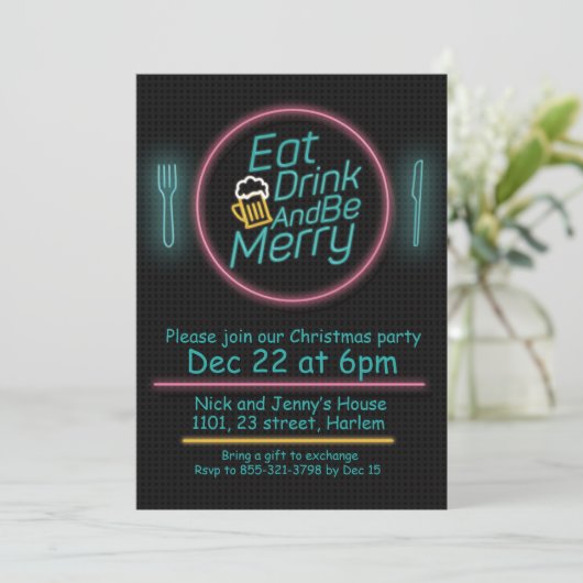 Eat Drink Merry kerstparty uitnodigingen (Staand voorkant)