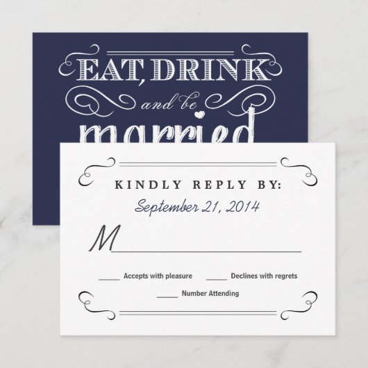 Eat Drink met gehuwd Chalkboard RSVP (Voorkant / Achterkant)