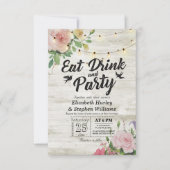 EAT Drink Party Rustic Floral String Light Wedding Kaart (Voorkant)