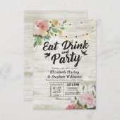 EAT Drink Party Rustic Floral String Light Wedding Kaart (Voorkant / Achterkant)
