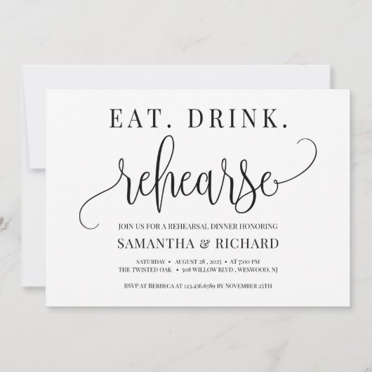 Eat drink rehearse rustige moderne repetitie diner kaart (Voorkant)