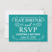 Eat Drink & RSVP Blauwgroen Blue Rustic Wedding Re Kaartje (Achterkant)