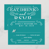 Eat Drink & RSVP Blauwgroen Blue Rustic Wedding Re Kaartje (Voorkant / Achterkant)
