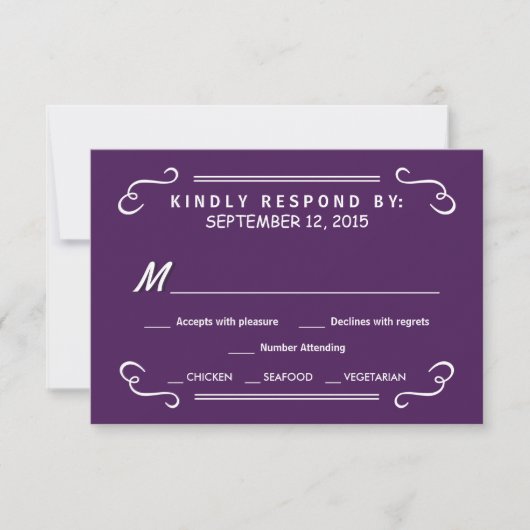 Eat Drink & RSVP Eggplant Paars Wedding Reply Kaartje (Voorkant)