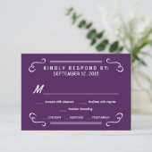 Eat Drink & RSVP Eggplant Paars Wedding Reply Kaartje (Staand voorkant)
