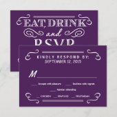 Eat Drink & RSVP Eggplant Paars Wedding Reply Kaartje (Voorkant / Achterkant)