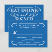Eat Drink & RSVP Pacific Blue Rustic Wedding Reply Kaartje (Voorkant / Achterkant)