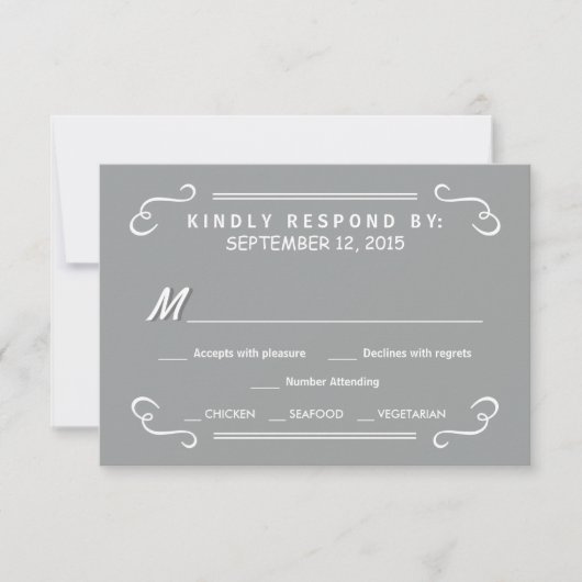 Eat Drink & RSVP Silver Grey Rustic Wedding Reply Kaartje (Voorkant)