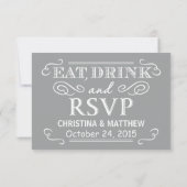Eat Drink & RSVP Silver Grey Rustic Wedding Reply Kaartje (Achterkant)