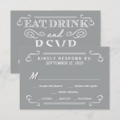 Eat Drink & RSVP Silver Grey Rustic Wedding Reply Kaartje (Voorkant / Achterkant)